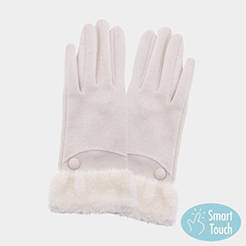 Fuzzy Fur Collar Faux Suede Smart Touch Gloves