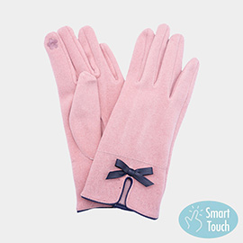 Bow Pointed Faux Suede Smart Touch Gloves