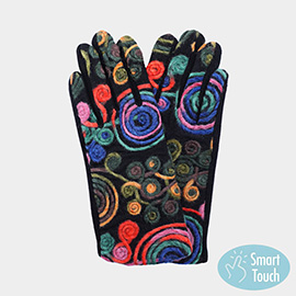 Abstract Swirl Yarn Embroidered Smart Touch Gloves