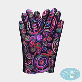 Abstract Swirl Yarn Embroidered Smart Touch Gloves