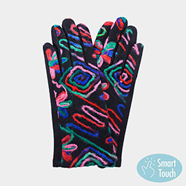 Abstract Yarn Embroidered Smart Touch Gloves