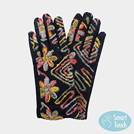 Abstract Yarn Embroidered Smart Touch Gloves