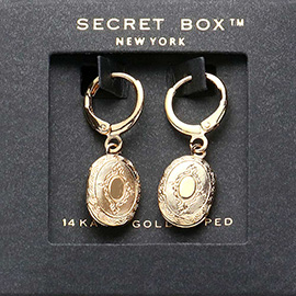 SECRET BOX_14K Gold Dipped Locket Dangle Huggie Earrings