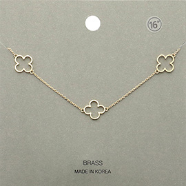 Brass Metal Open Quatrefoil Station Necklace