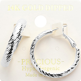 14K Gold Dipped Textured Metal Hoop Earrings