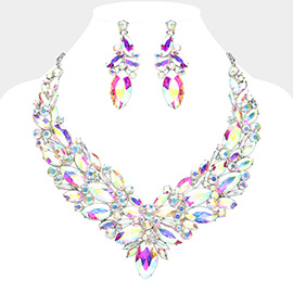 Marquise Stone Cluster Embellished Evening Necklace