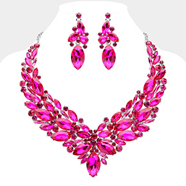 Marquise Stone Cluster Embellished Evening Necklace