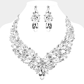 Marquise Stone Cluster Embellished Evening Necklace