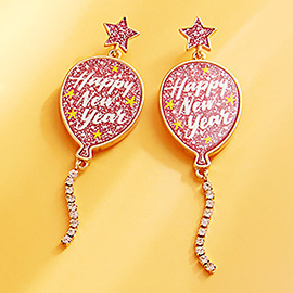 HAPPY NEW YEAR Message Balloon Dangle Earrings