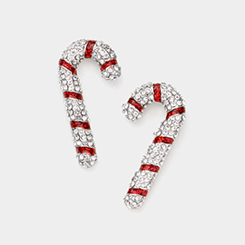 Stone Paved Christmas Candy Cane Earrings