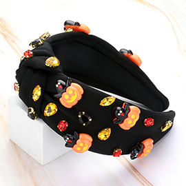 Halloween Charm Stone Cluster Embellished Knot Headband