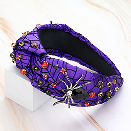 Metal Spider Pointed Stone Cluster Embellished Knot Headband