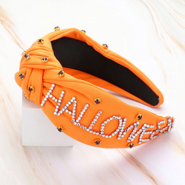 Bling Studded HALLOWEEN Message Pointed Stone Cluster Embellished Knot Headband