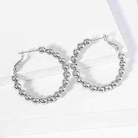 White Gold Dipped Metal Ball Beaded Hoop Earrings