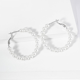 White Gold Dipped Pearl Beaded Hoop Earrings