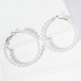 White Gold Dipped Pearl Beaded Hoop Earrings