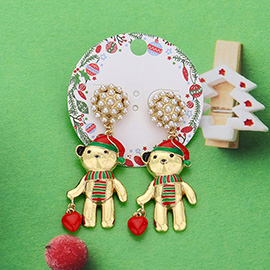 Christmas Teddy Bear Dangle Earrings