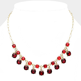 Round Glass Stone Cluster Bib Necklace