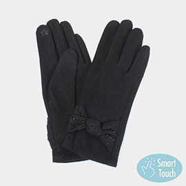 Stone Deco Ribbon Smart Touch Gloves