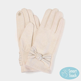 Stone Deco Ribbon Smart Touch Gloves