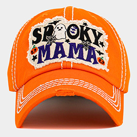 SPOOKY MAMA Halloween Message Patch Accented Vintage Baseball Cap