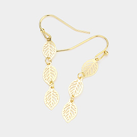 Metal Cutout Leaf Link Dropdown Dangle Earrings