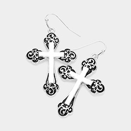 Antique Metal Cross Dangle Earrings