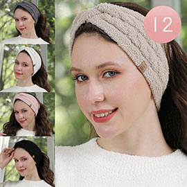 12PCS - Solid Ribbed Twist Knot Headbands