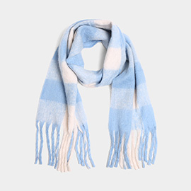 Checkered Oblong Scarf with Fringe