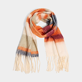 Striped Oblong Scarf with Fringe