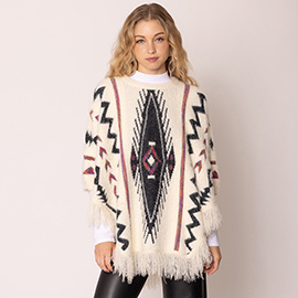 Fringed Aztec Printed Cardigan