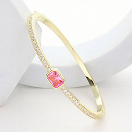 Emerald Cut CZ Stone Pointed Hinged Evening Bangle Bracelet