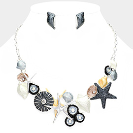 Colored Metal Shell Starfish Link Bib Necklace