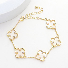 Brass Metal Mother Of Pearl Quatrefoil Station Bracelet