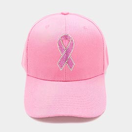 Pink Ribbon Bling Studded Pointed Baseball Cap