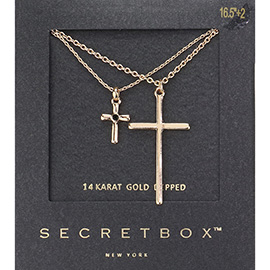 SECRET BOX_14K Gold Dipped Double Cross Pendant Layered Necklace