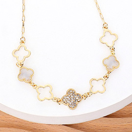 Stone Paved Quatrefoil Pointed Link Choker Necklace