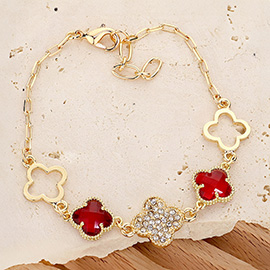 Stone Paved Quatrefoil Pointed
Link Bracelet