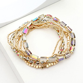 6PCS - Faceted Beaded Stretch Multi Layered Bracelets