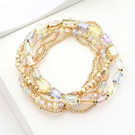 6PCS - Faceted Beaded Stretch Multi Layered Bracelets