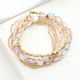 6PCS - Faceted Beaded Stretch Multi Layered Bracelets