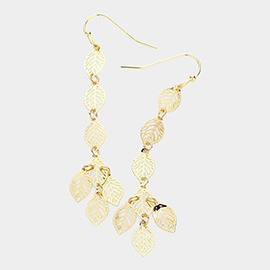 Metal Cutout Leaf Link Dropdown Dangle Earrings