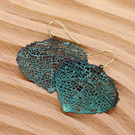 Metal Filigree Leaf Dangle Earrings