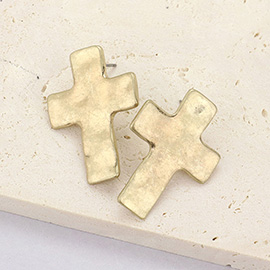 Gold Dipped Hammered Matte Metal Cross Earrings