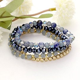 4PCS - Natural Stone Pointed Faceted Beaded Multi Layered Bracelets