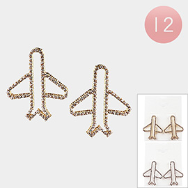 12Pairs - Stone Paved Airplane Earrings