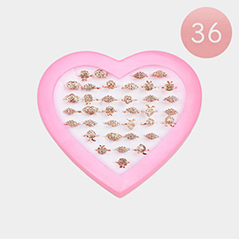 36PCS - Stone Paved Fruit Heart Flower Pointed Adjustable Rings