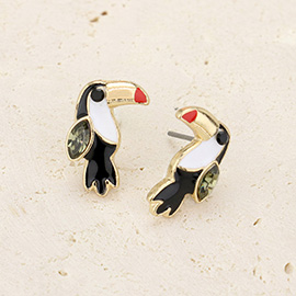 Stone Pointed Enamel Parrot Stud Earrings