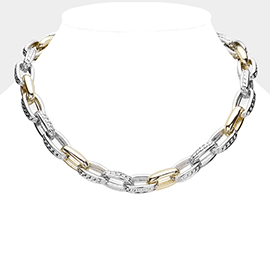 14K Gold Plated Two Tone Chunky Chain Magnetic Necklace