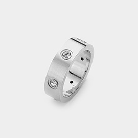 Stone Embellished Stainless Steel Band Ring